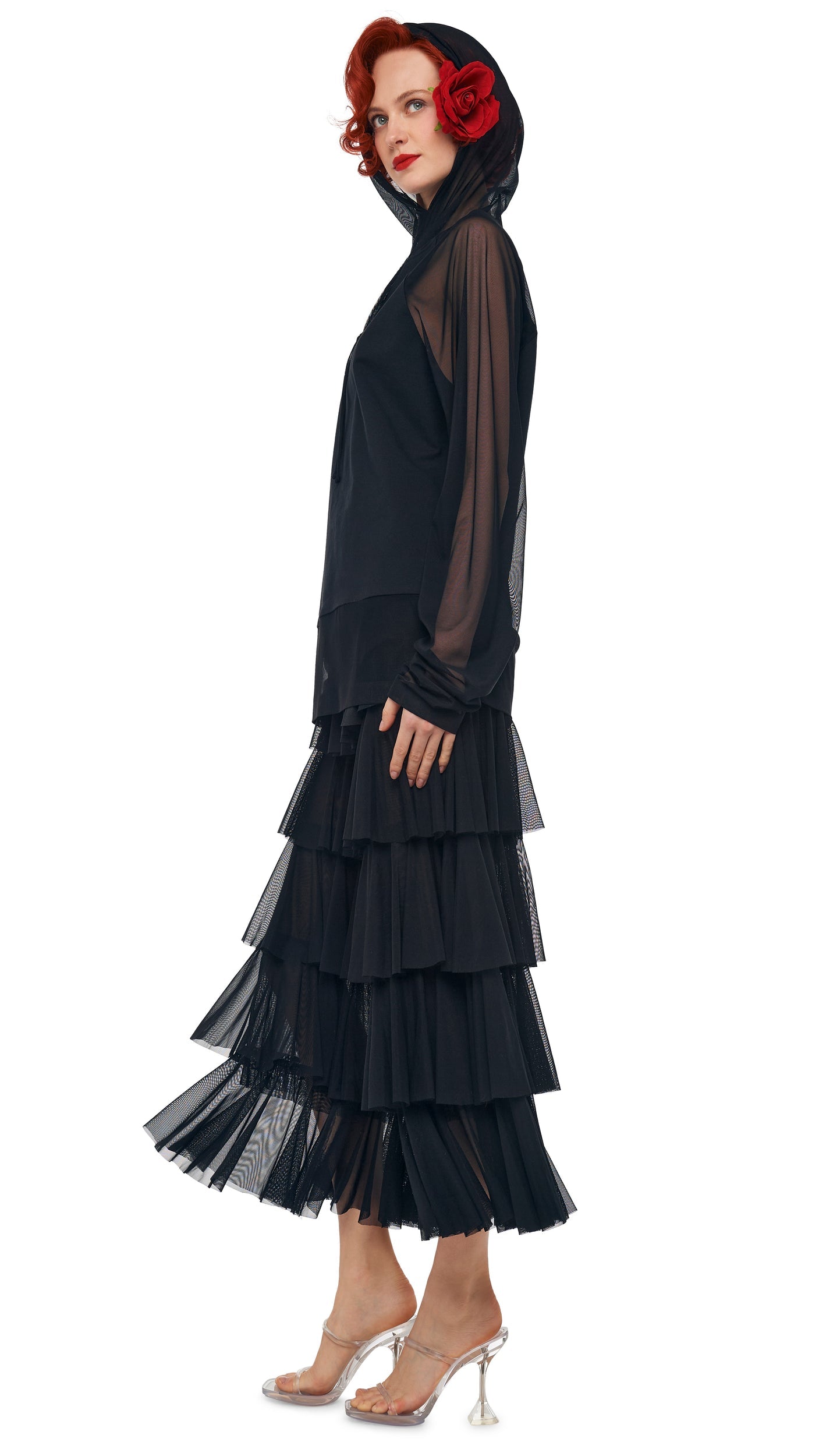 SUPER WIDE LEG RUFFLE PANT Black | Norma Kamali Women
