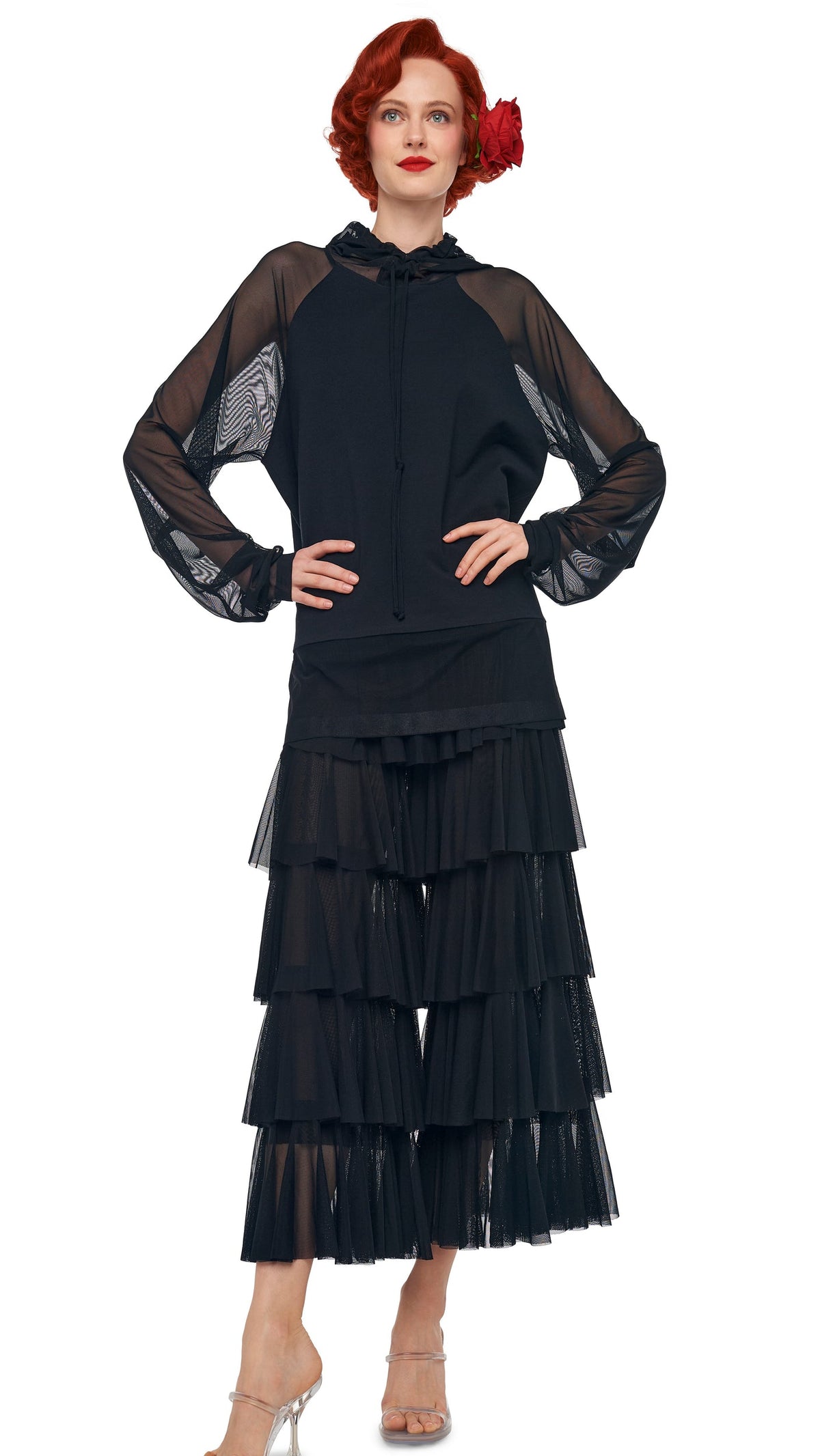SUPER WIDE LEG RUFFLE PANT Black | Norma Kamali Women