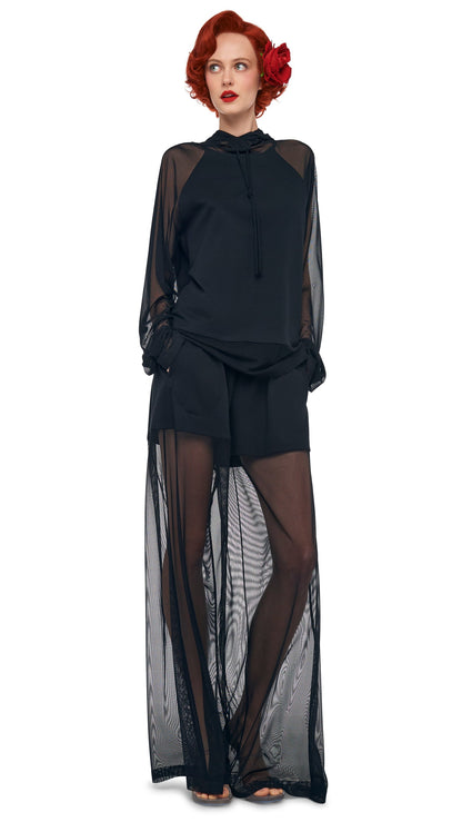 OS RAGLAN SLEEVE HOODED TOP W/ MESH Black | Norma Kamali Women