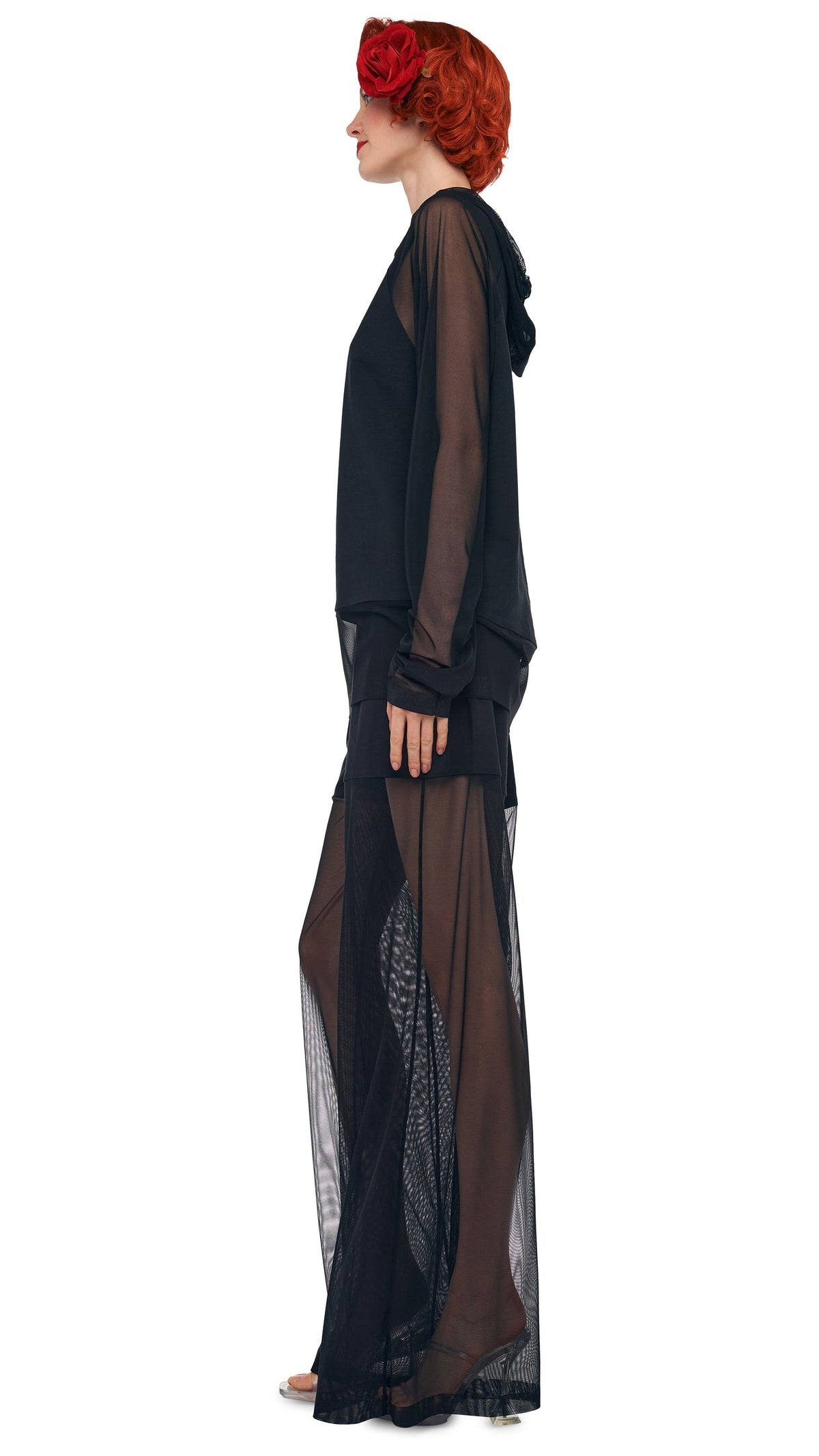 OS RAGLAN SLEEVE HOODED TOP W/ MESH Black | Norma Kamali Women
