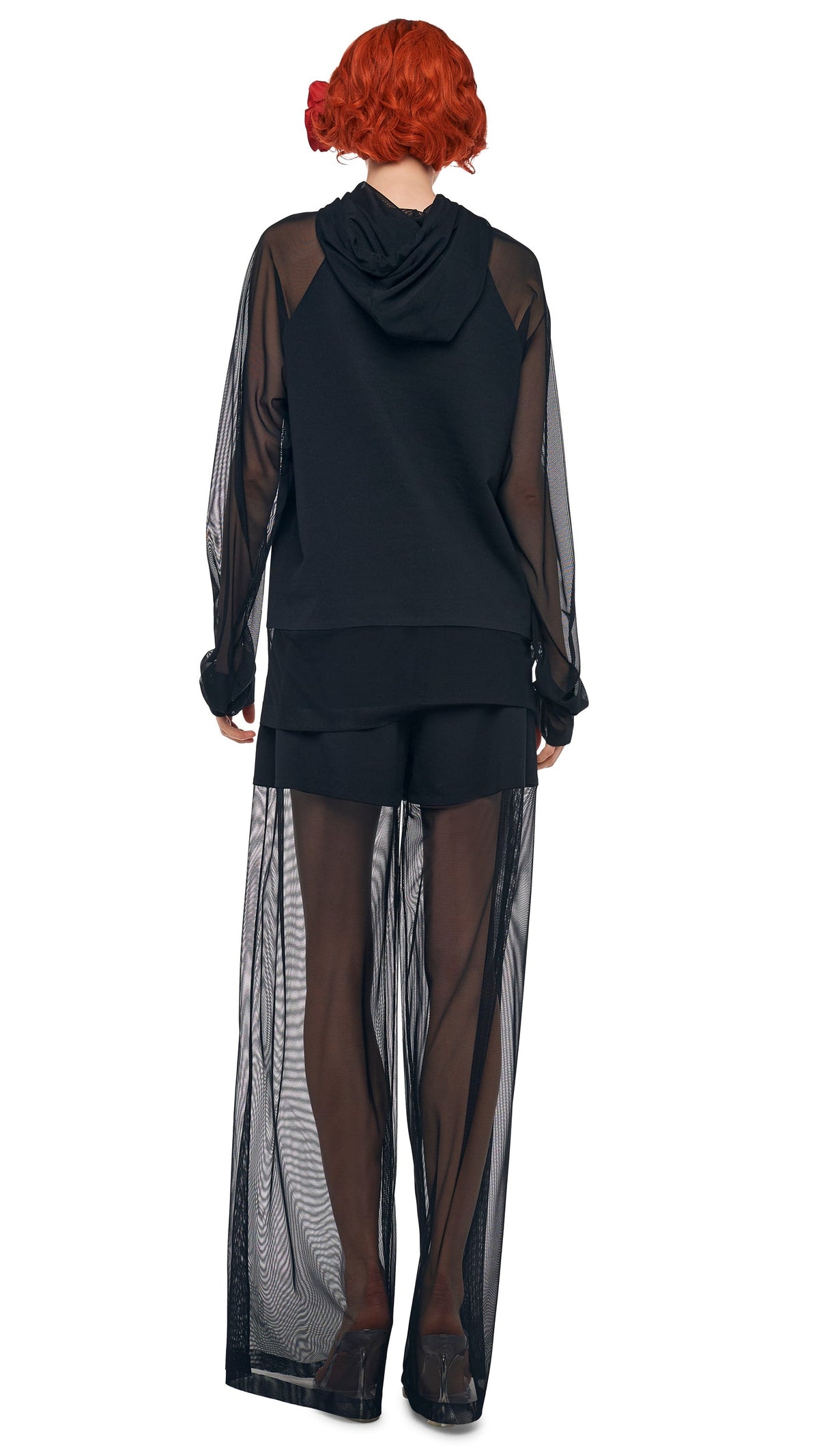 OS RAGLAN SLEEVE HOODED TOP W/ MESH Black | Norma Kamali Women