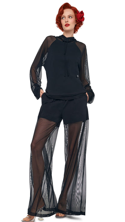 OS RAGLAN SLEEVE HOODED TOP W/ MESH Black | Norma Kamali Women