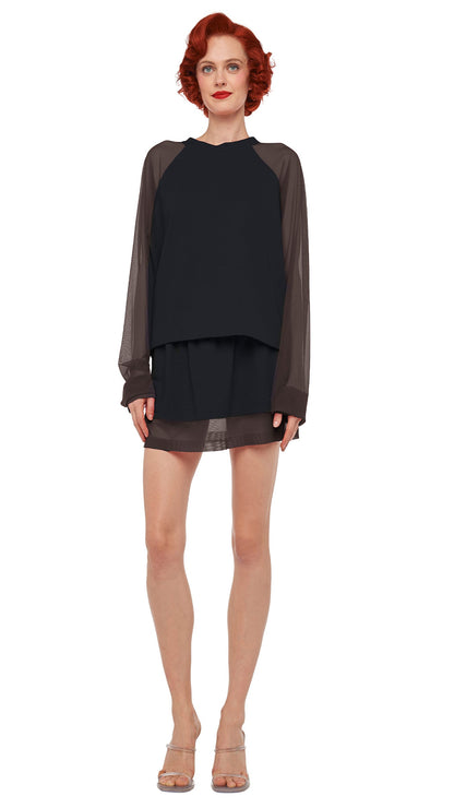 OS RAGLAN SLEEVE TOP W/ MESH Black | Norma Kamali Women