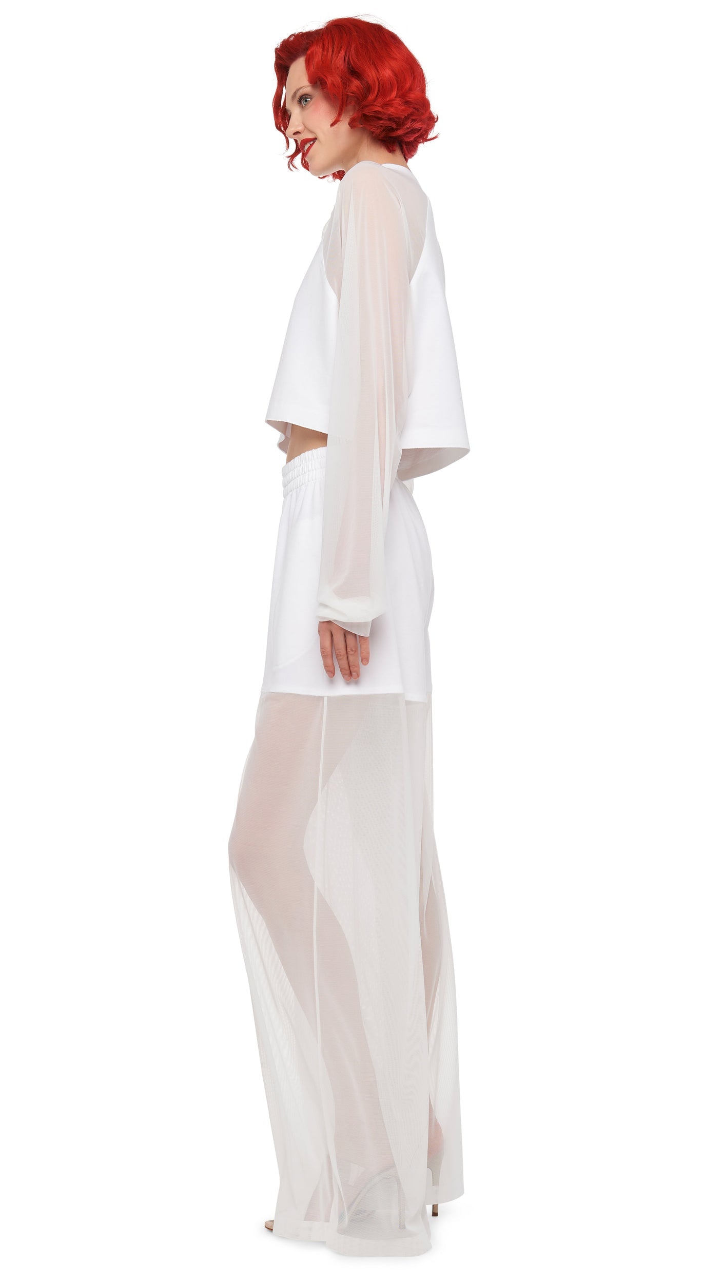 OVERSIZED RAGLAN SLEEVE CROPPED TOP W/ MESH Snow White | Norma Kamali Women