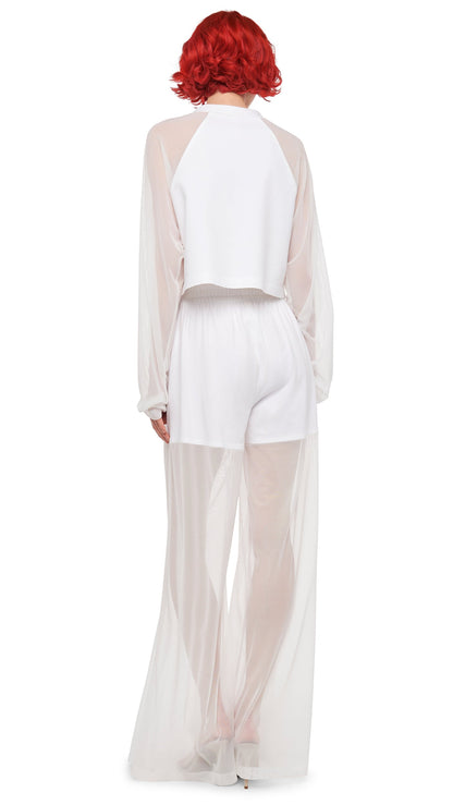 OVERSIZED RAGLAN SLEEVE CROPPED TOP W/ MESH Snow White | Norma Kamali Women