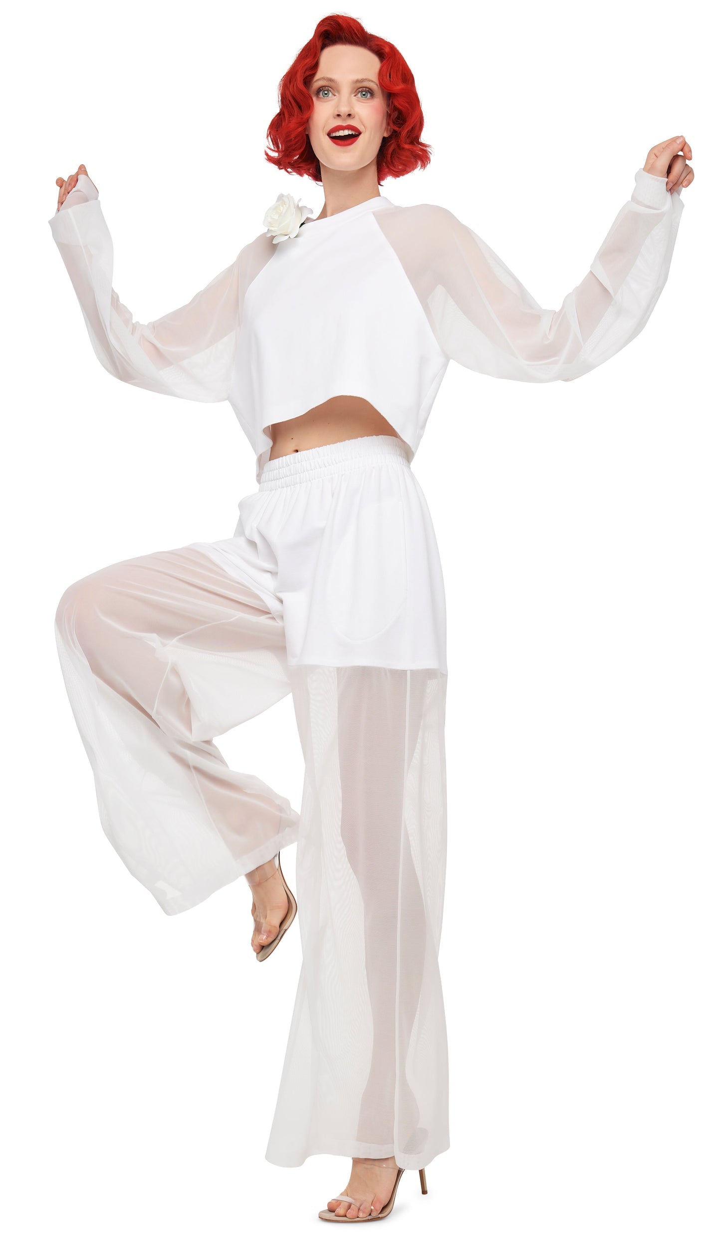 OVERSIZED RAGLAN SLEEVE CROPPED TOP W/ MESH Snow White | Norma Kamali Women