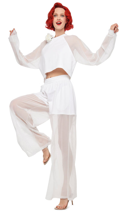 OVERSIZED RAGLAN SLEEVE CROPPED TOP W/ MESH Snow White | Norma Kamali Women