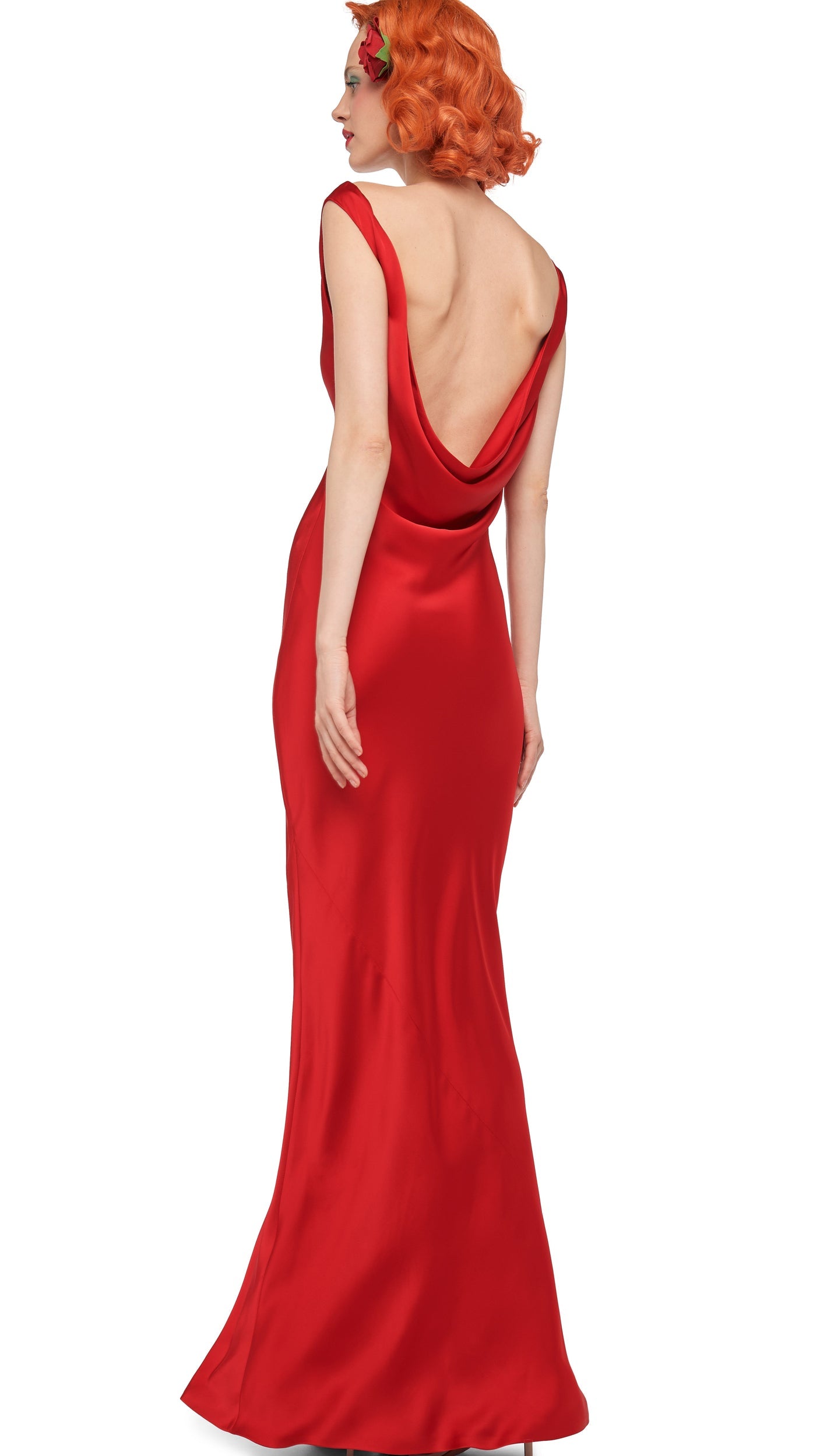 SLEEVELESS LOW BACK DRAPE GOWN Tiger Red | Norma Kamali Women