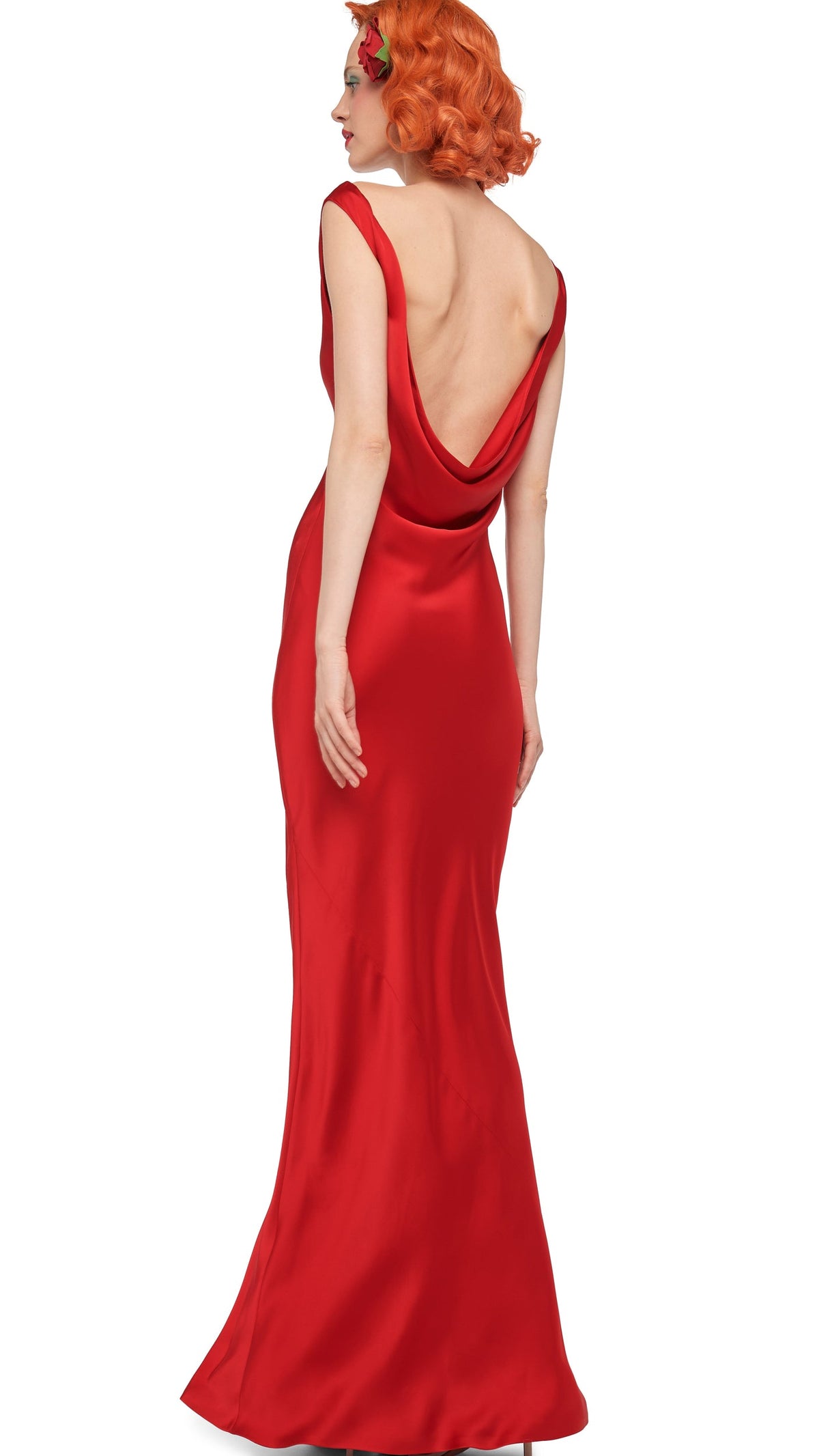 SLEEVELESS LOW BACK DRAPE GOWN Tiger Red | Norma Kamali Women