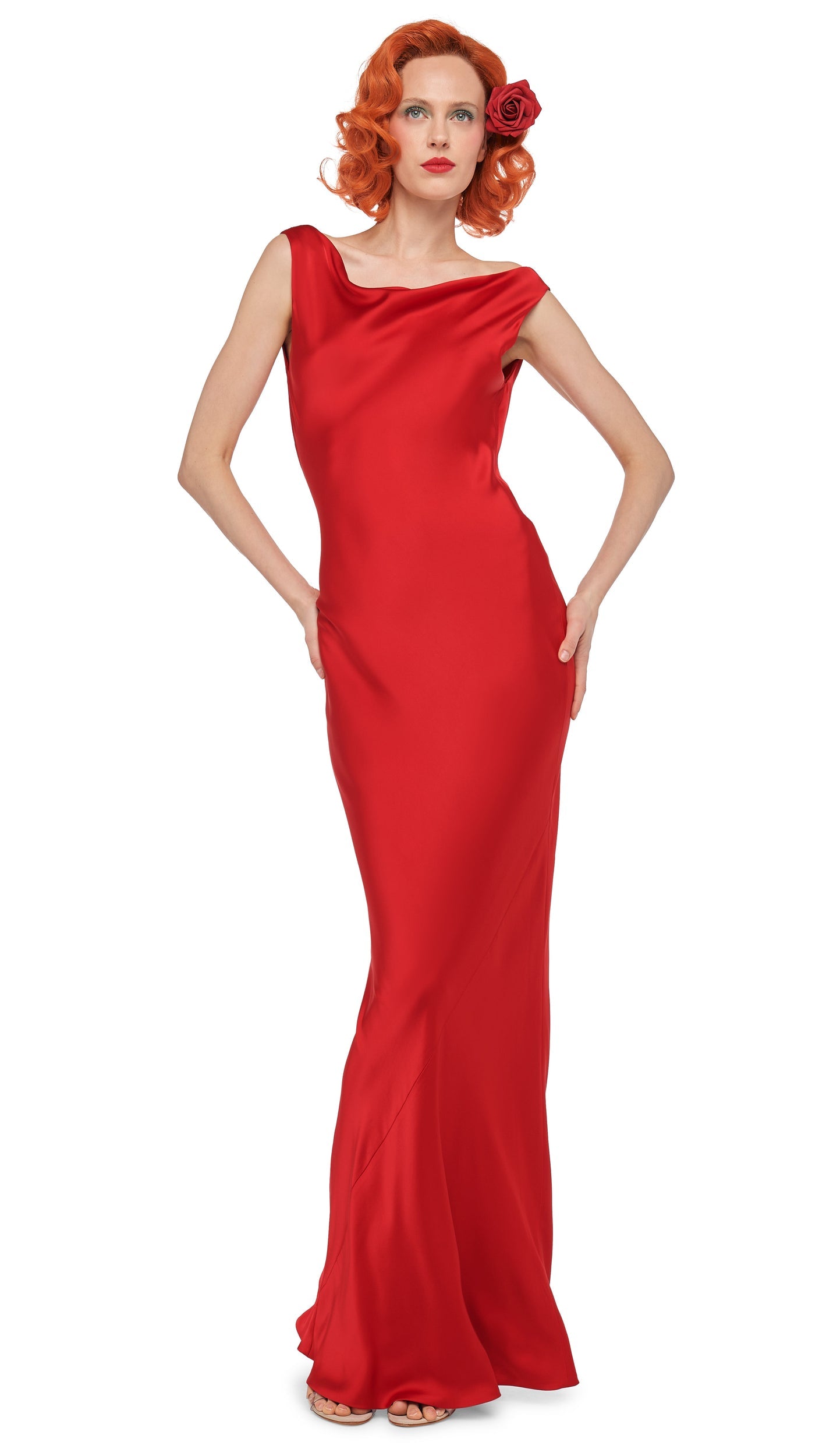 SLEEVELESS LOW BACK DRAPE GOWN Tiger Red | Norma Kamali Women