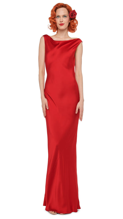 SLEEVELESS LOW BACK DRAPE GOWN Tiger Red | Norma Kamali Women