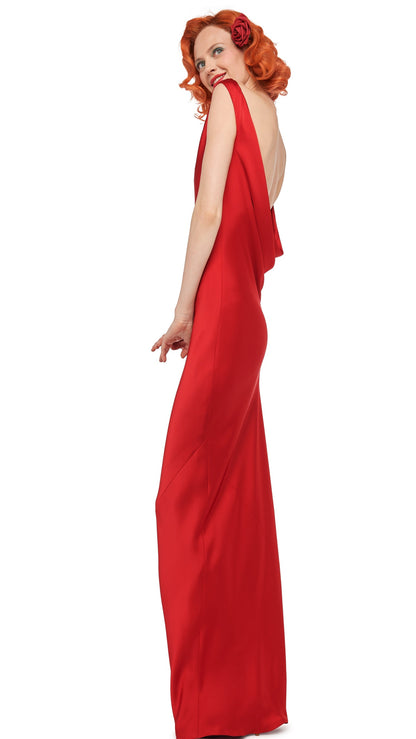 SLEEVELESS LOW BACK DRAPE GOWN Tiger Red | Norma Kamali Women