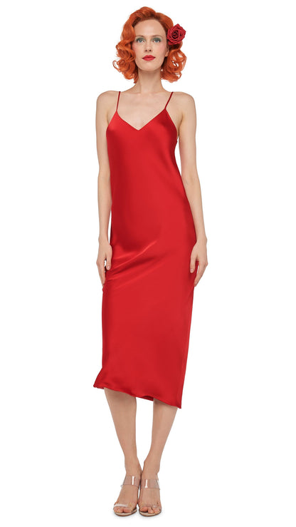 BIAS SLIP DRESS TO MIDCALF Tiger Red | Norma Kamali Women