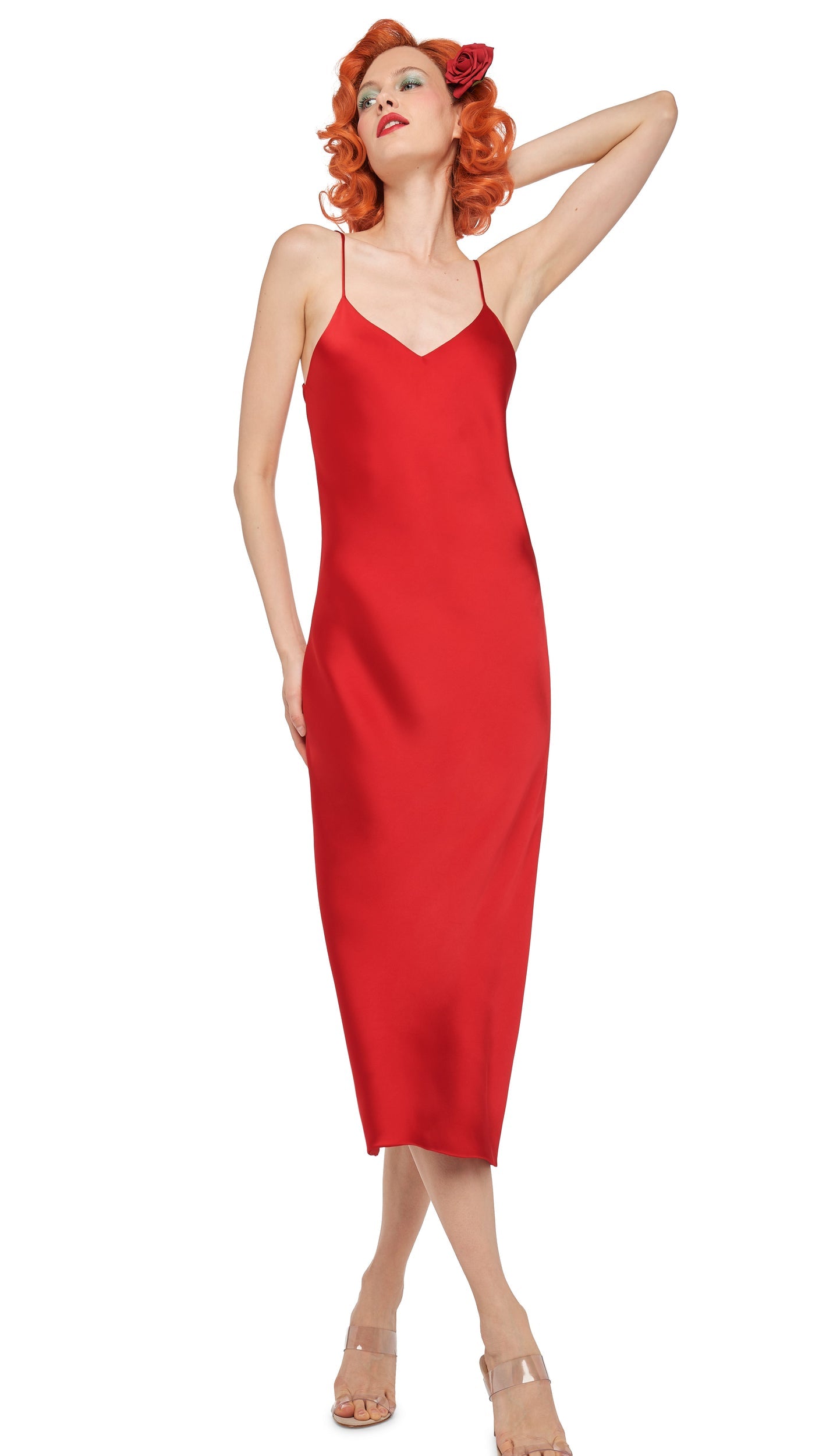 BIAS SLIP DRESS TO MIDCALF Tiger Red | Norma Kamali Women