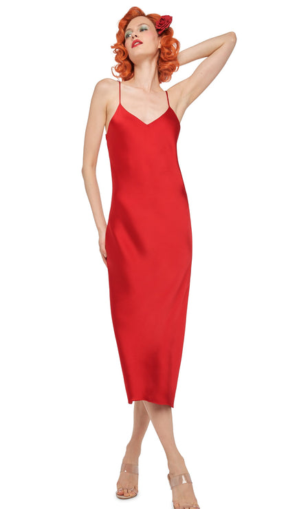 BIAS SLIP DRESS TO MIDCALF Tiger Red | Norma Kamali Women
