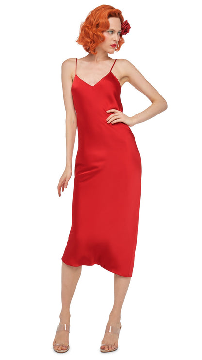 BIAS SLIP DRESS TO MIDCALF Tiger Red | Norma Kamali Women