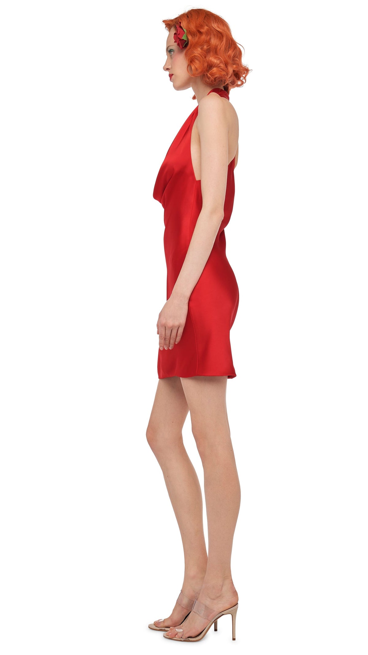 HALTER DRAPE MINI DRESS Tiger Red | Norma Kamali Women