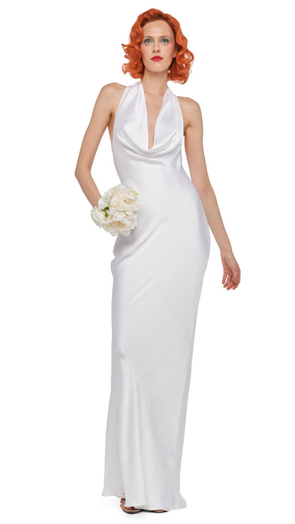 HALTER DRAPE BIAS GOWN Snow White | Norma Kamali Women