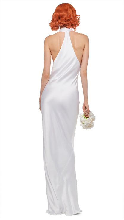 HALTER DRAPE BIAS GOWN Snow White | Norma Kamali Women