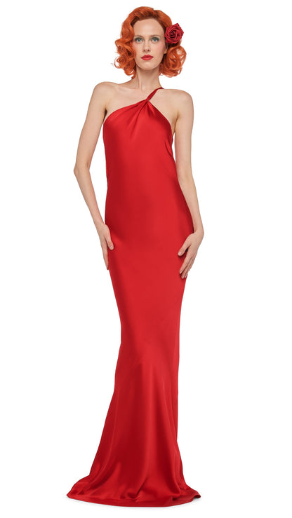 ONE SHOULDER BIAS GOWN Tiger Red | Norma Kamali Women