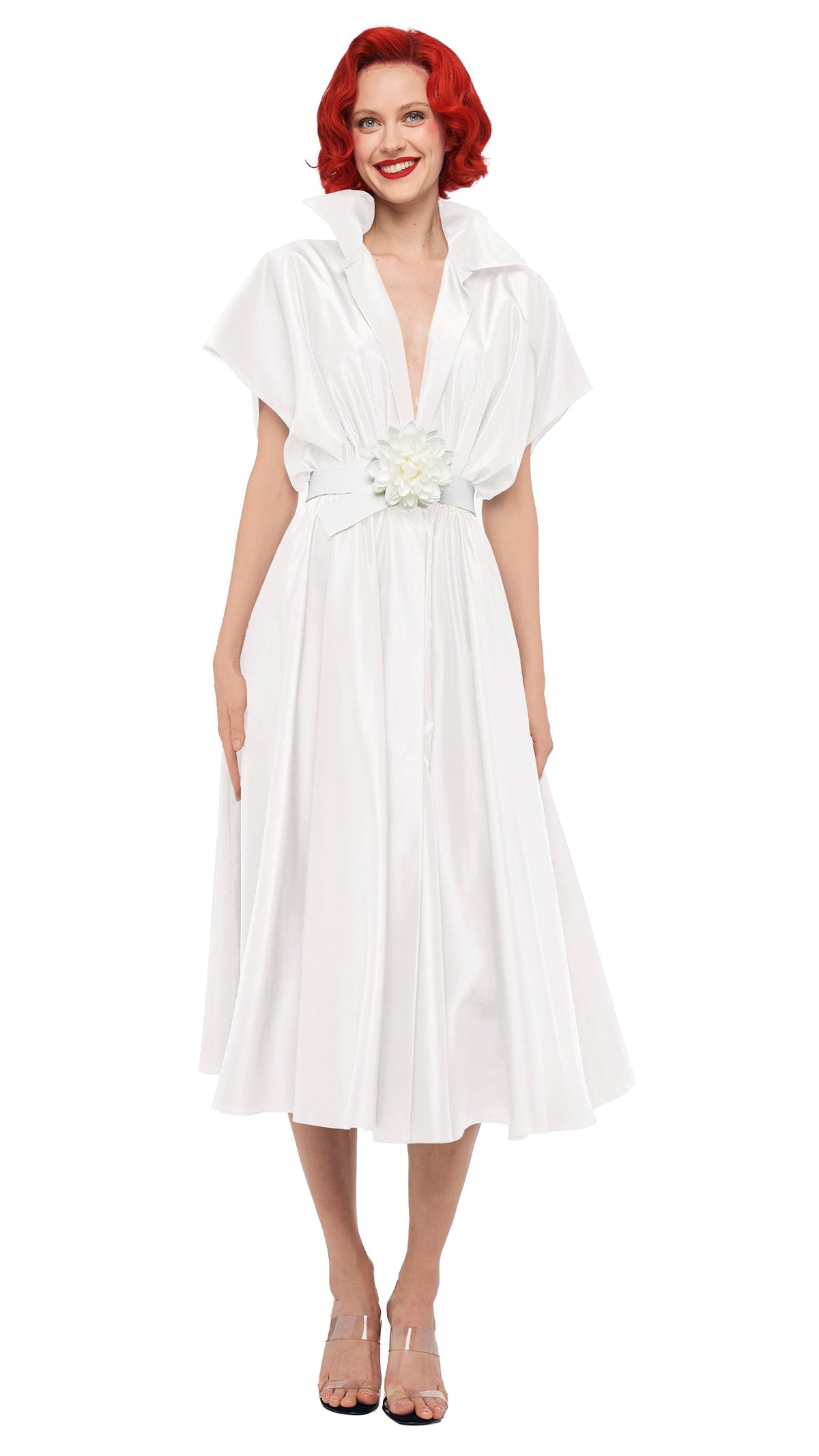 SUPER OS SLEEVELESS BF NK SHIRT FLARED DRESS Snow White | Norma Kamali Women