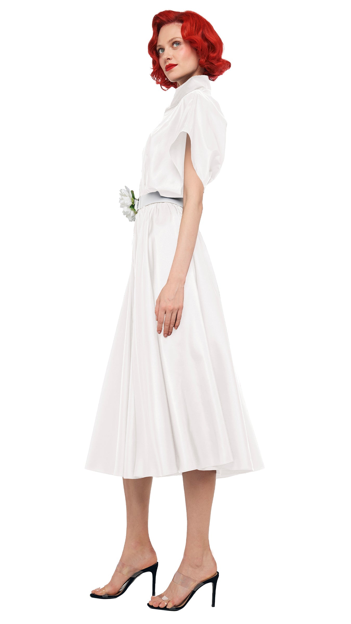 SUPER OS SLEEVELESS BF NK SHIRT FLARED DRESS Snow White | Norma Kamali Women
