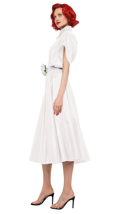 SUPER OS SLEEVELESS BF NK SHIRT FLARED DRESS Snow White | Norma Kamali Women