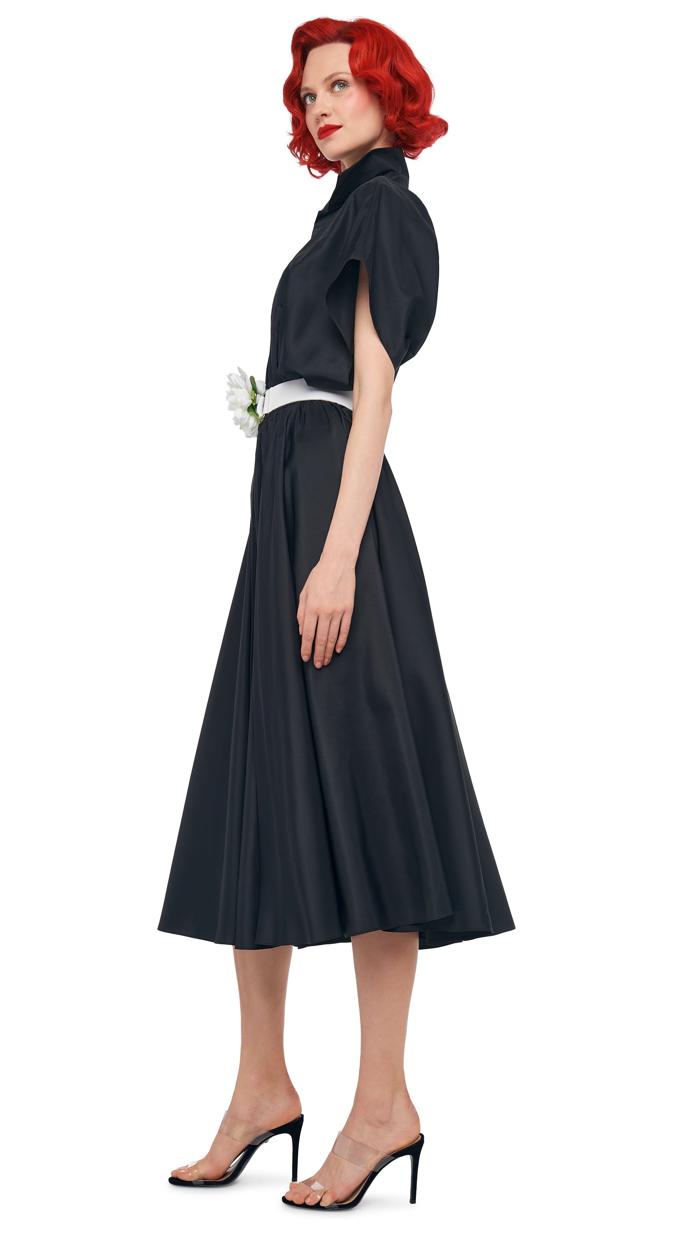 SUPER OS SLEEVELESS BF NK SHIRT FLARED DRESS Black | Norma Kamali Women