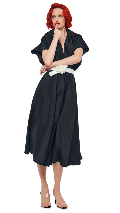 SUPER OS SLEEVELESS BF NK SHIRT FLARED DRESS Black | Norma Kamali Women