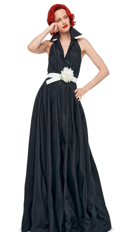 NK HALTER FLARED GOWN Black | Norma Kamali Women