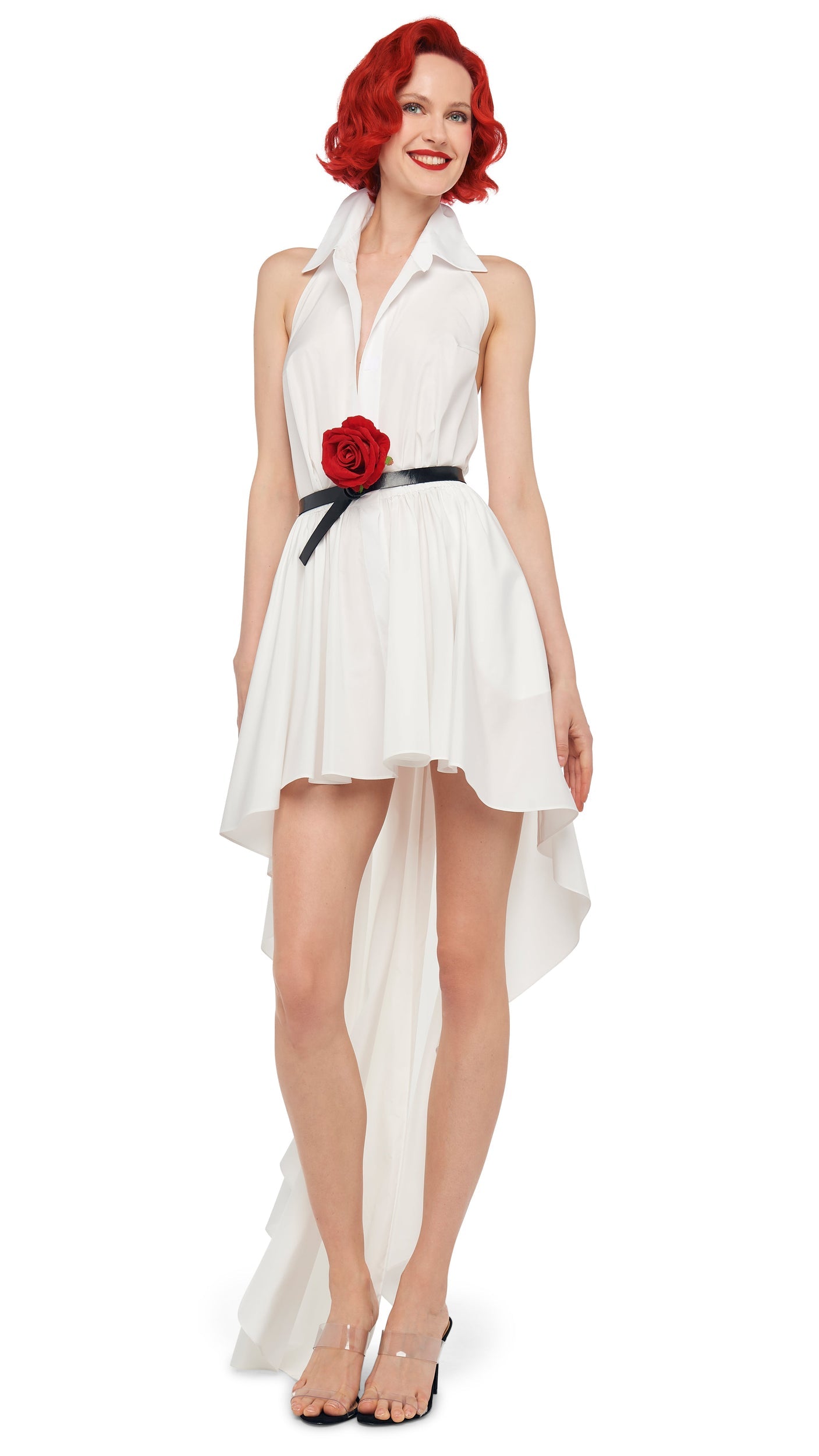 HI LOW NK HALTER FLARED DRESS Snow White | Norma Kamali Women