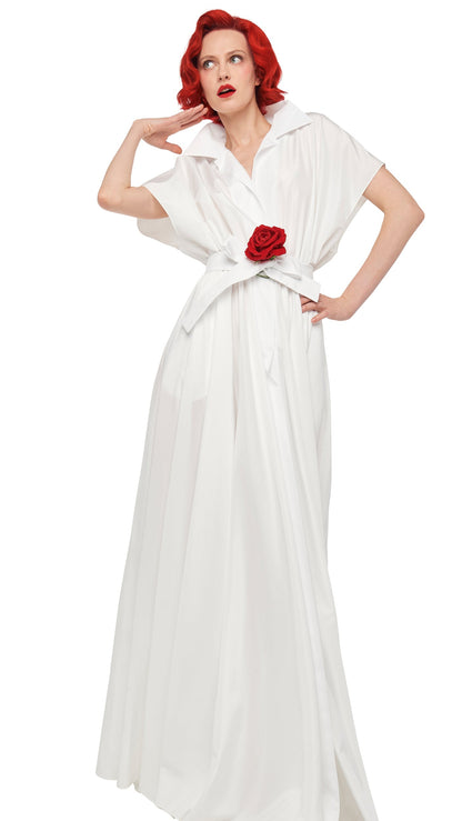 SUPER OS SLEEVELESS BF NK SHIRT FLARED GOWN Snow White | Norma Kamali Women