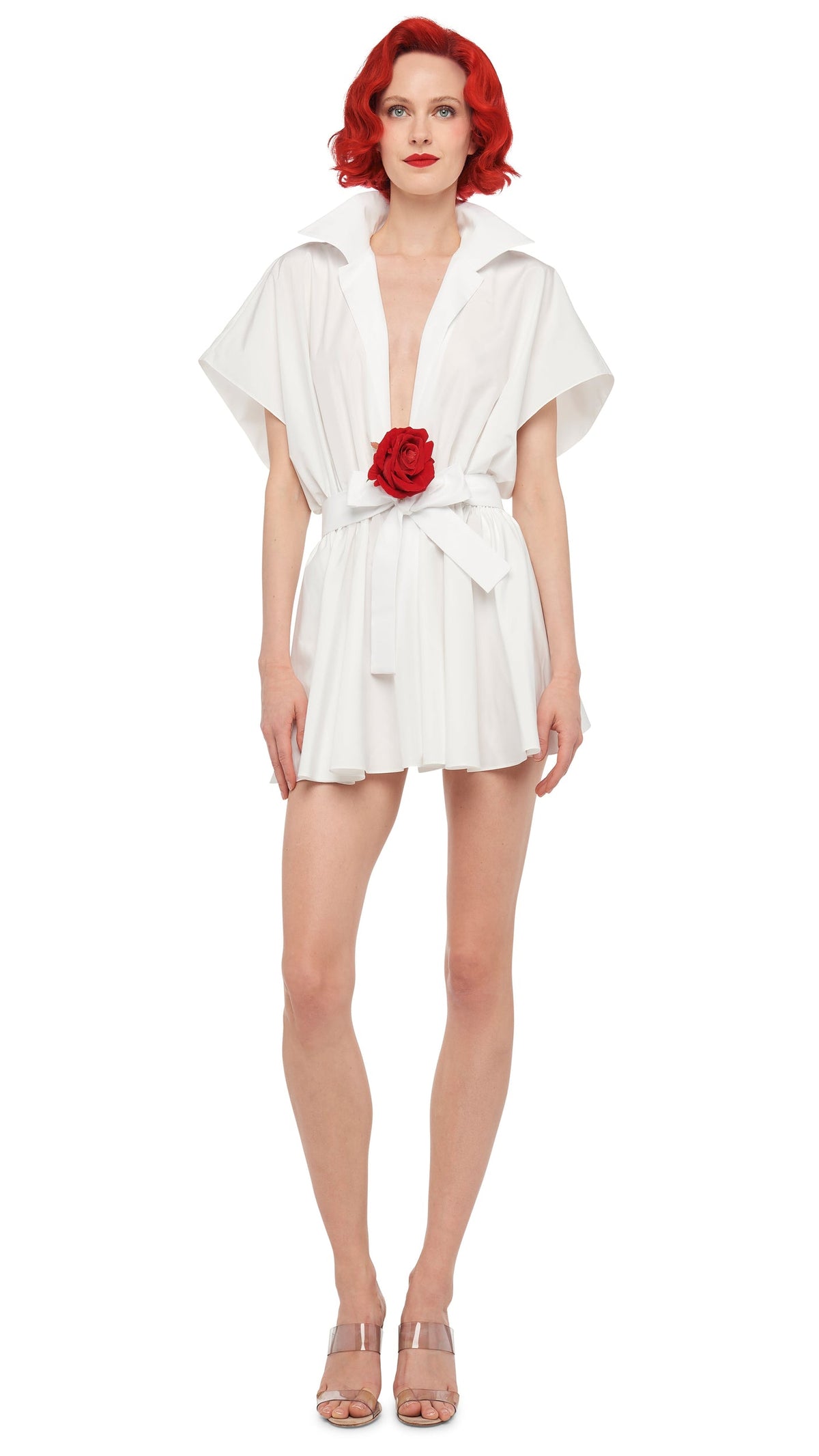 SUPER OS SLEEVELESS BF NK SHIRT FLARED MINI DRESS Snow White | Norma Kamali Women
