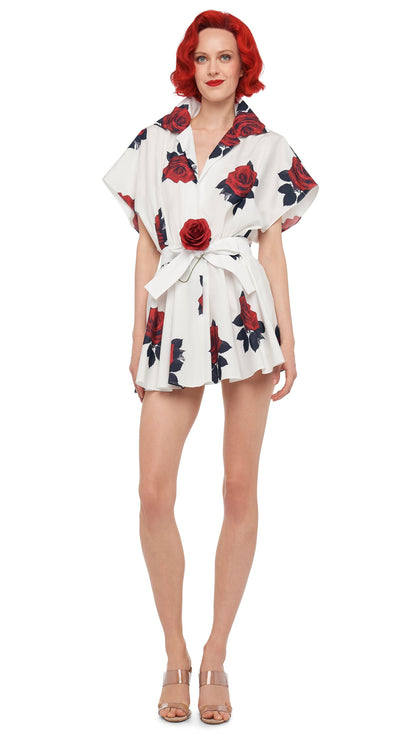 SUPER OS SLEEVELESS BF NK SHIRT FLARED MINI DRESS Rose Print | Norma Kamali Women