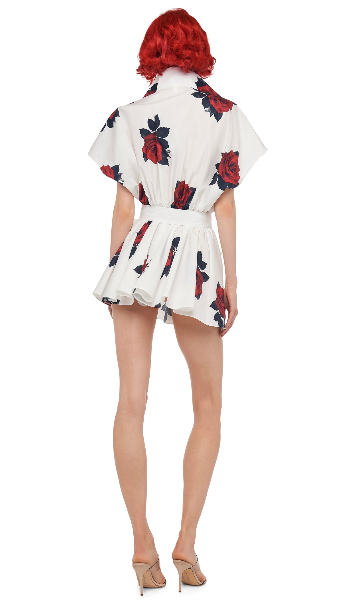 SUPER OS SLEEVELESS BF NK SHIRT FLARED MINI DRESS Rose Print | Norma Kamali Women