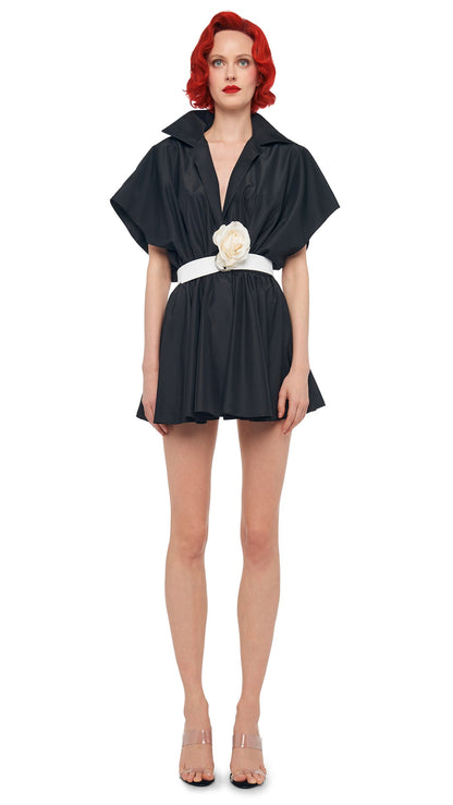 SUPER OS SLEEVELESS BF NK SHIRT FLARED MINI DRESS Black | Norma Kamali Women