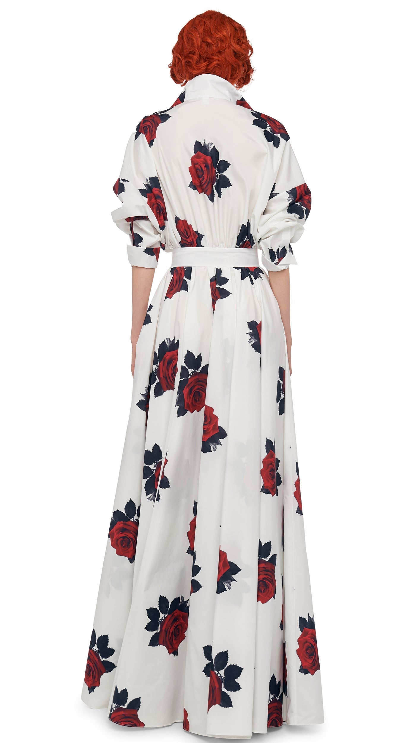 SUPER OS BF NK SHIRT FLARED GOWN Rose Print | Norma Kamali Women