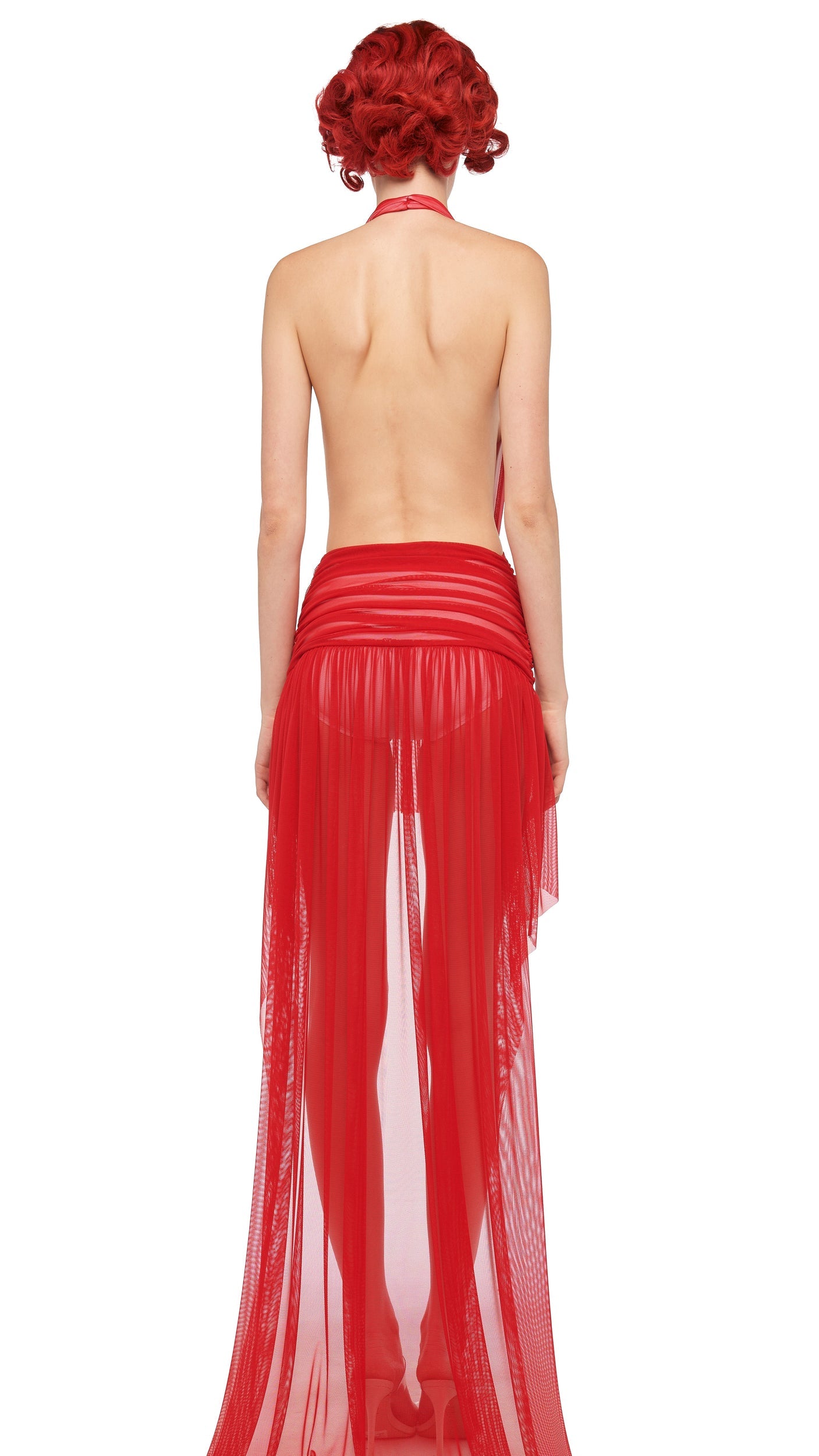 HI LOW HALTER DRESS Tiger Red/Snow White | Norma Kamali Women