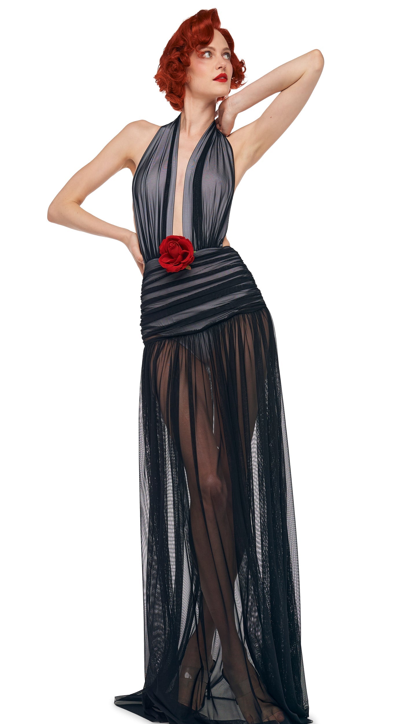 HALTER SHIRRED GOWN Black/Snow White | Norma Kamali Women