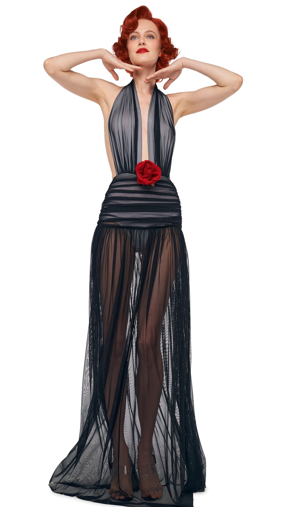 HALTER SHIRRED GOWN Black/Snow White | Norma Kamali Women