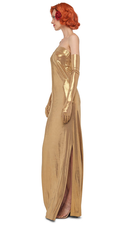 STRAPLESS TAILORED SIDE SLIT GOWN Gold | Norma Kamali Women