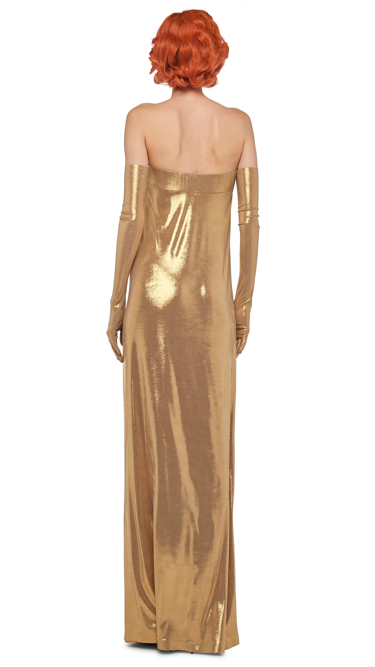 STRAPLESS TAILORED SIDE SLIT GOWN Gold | Norma Kamali Women