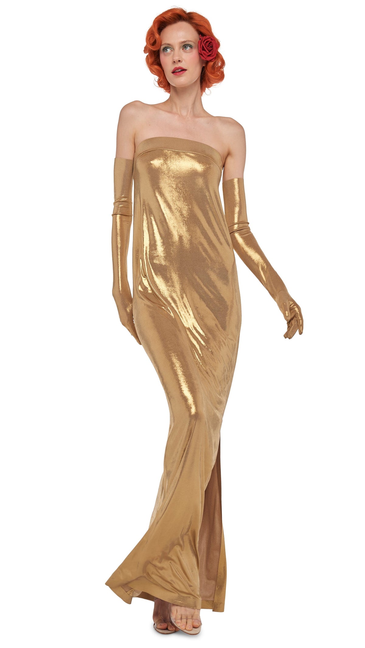 STRAPLESS TAILORED SIDE SLIT GOWN Gold | Norma Kamali Women