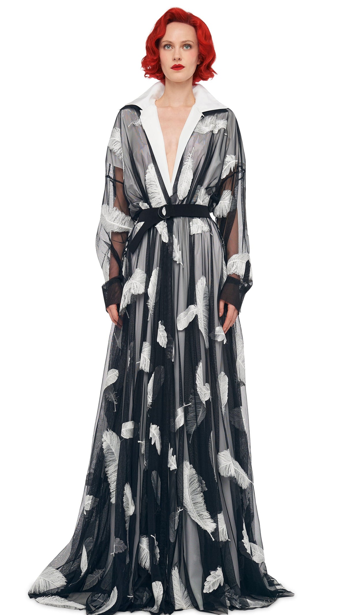 SUPER OS BF NK SHIRT FLARED GOWN Black/White | Norma Kamali Women