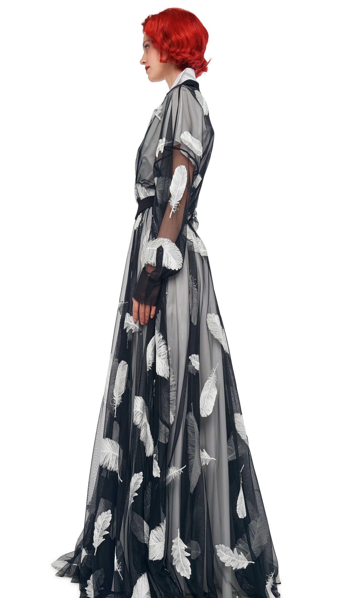 SUPER OS BF NK SHIRT FLARED GOWN Black/White | Norma Kamali Women
