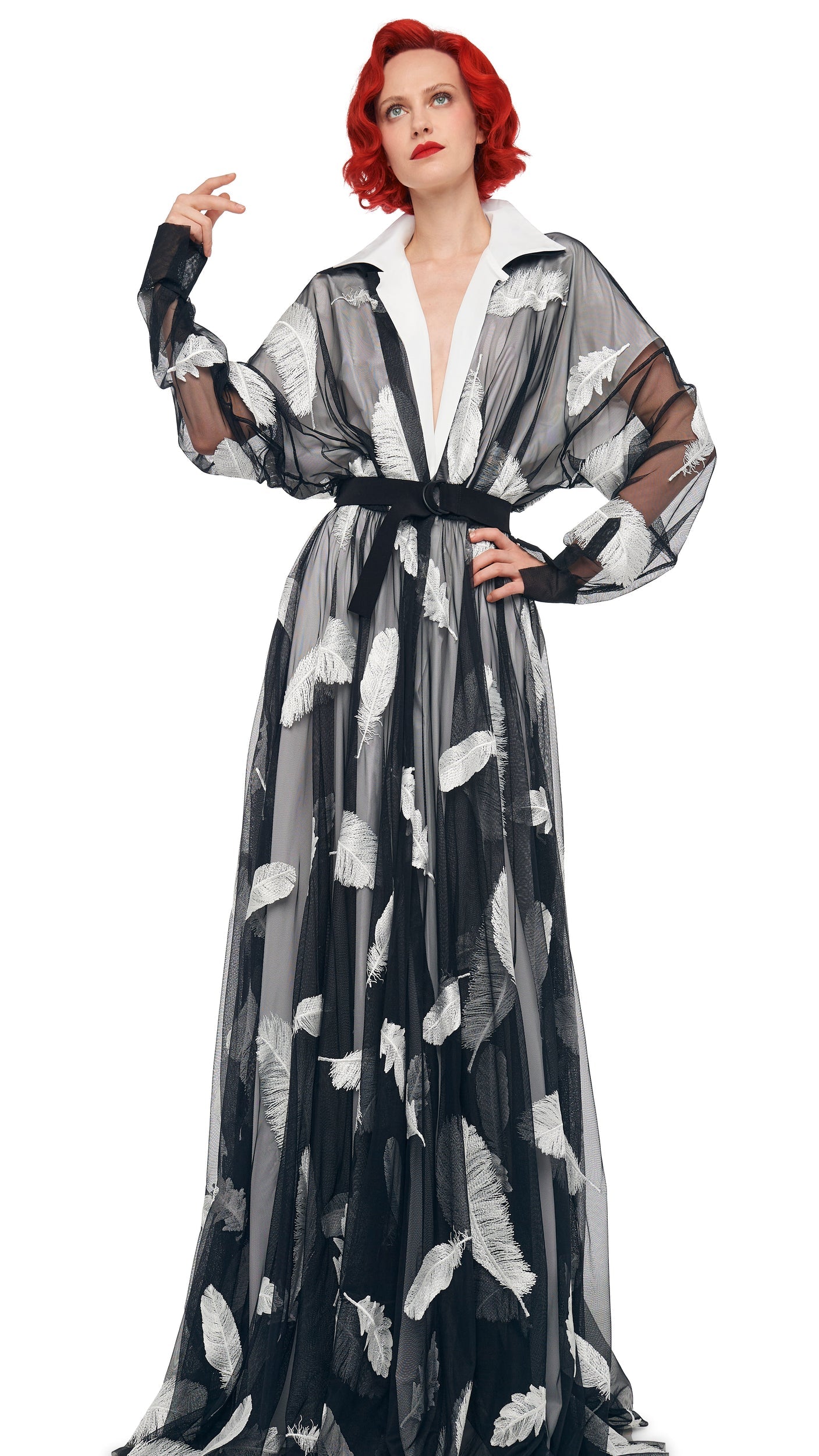 SUPER OS BF NK SHIRT FLARED GOWN Black/White | Norma Kamali Women