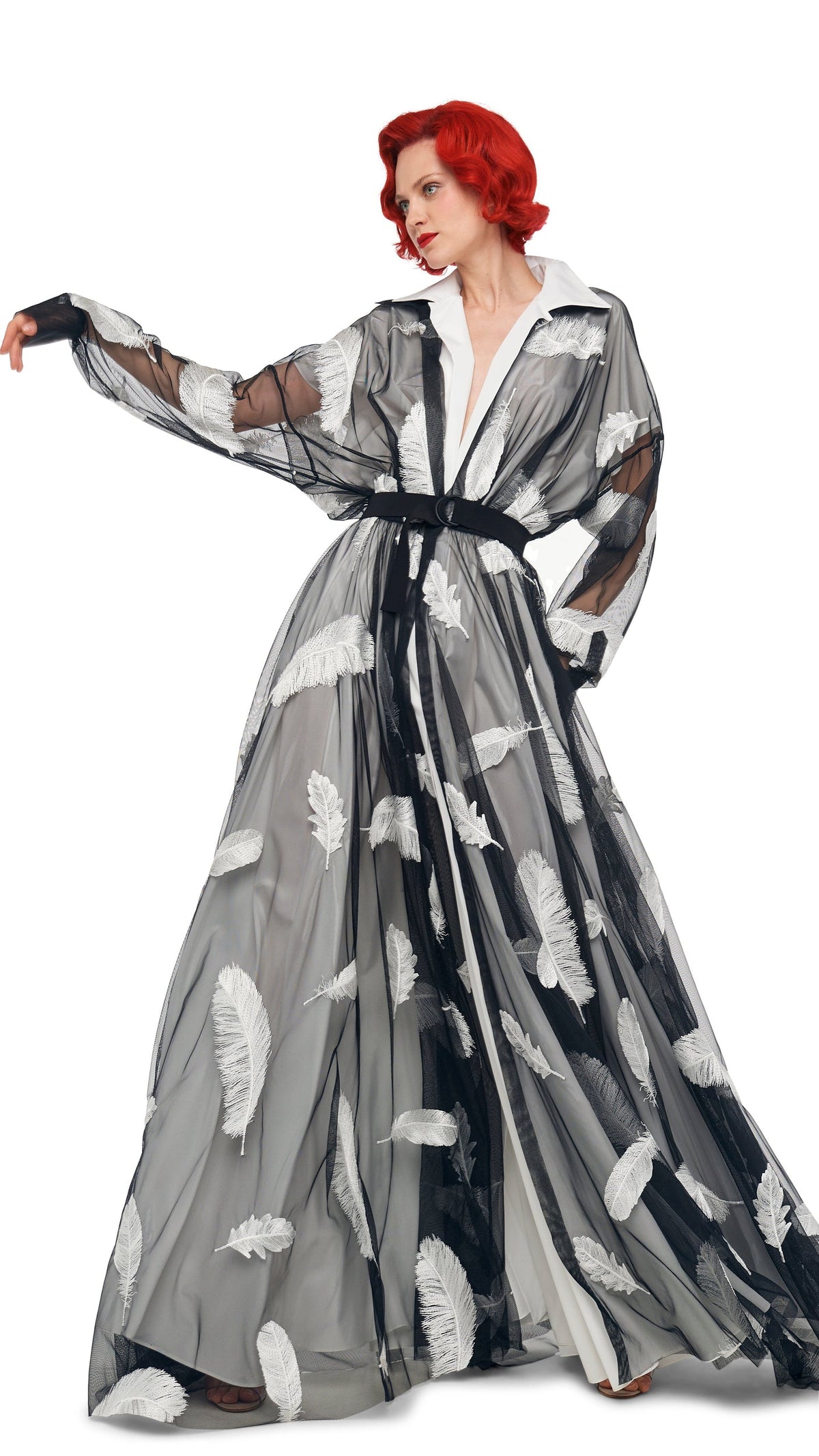 SUPER OS BF NK SHIRT FLARED GOWN Black/White | Norma Kamali Women