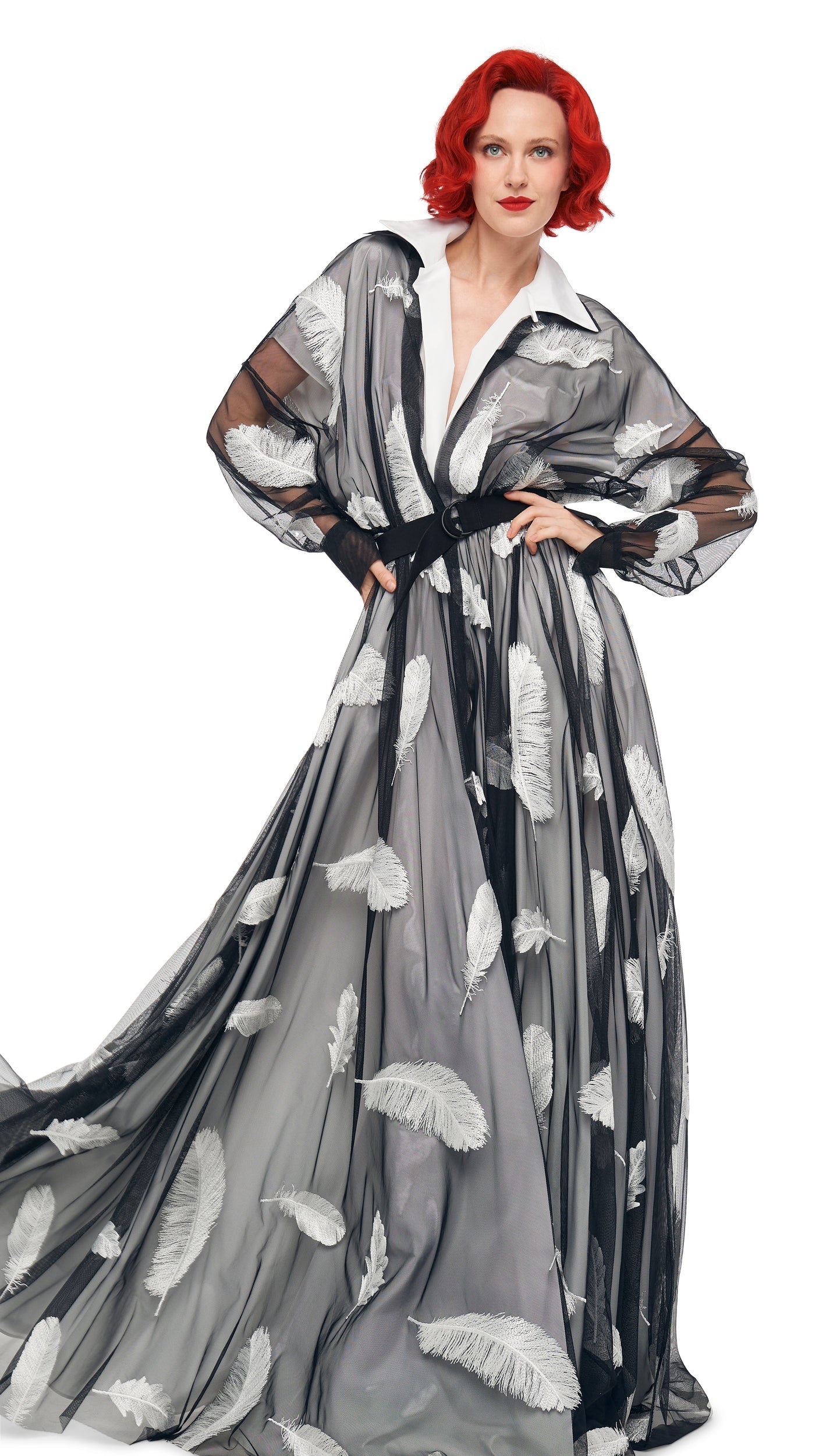 SUPER OS BF NK SHIRT FLARED GOWN Black/White | Norma Kamali Women