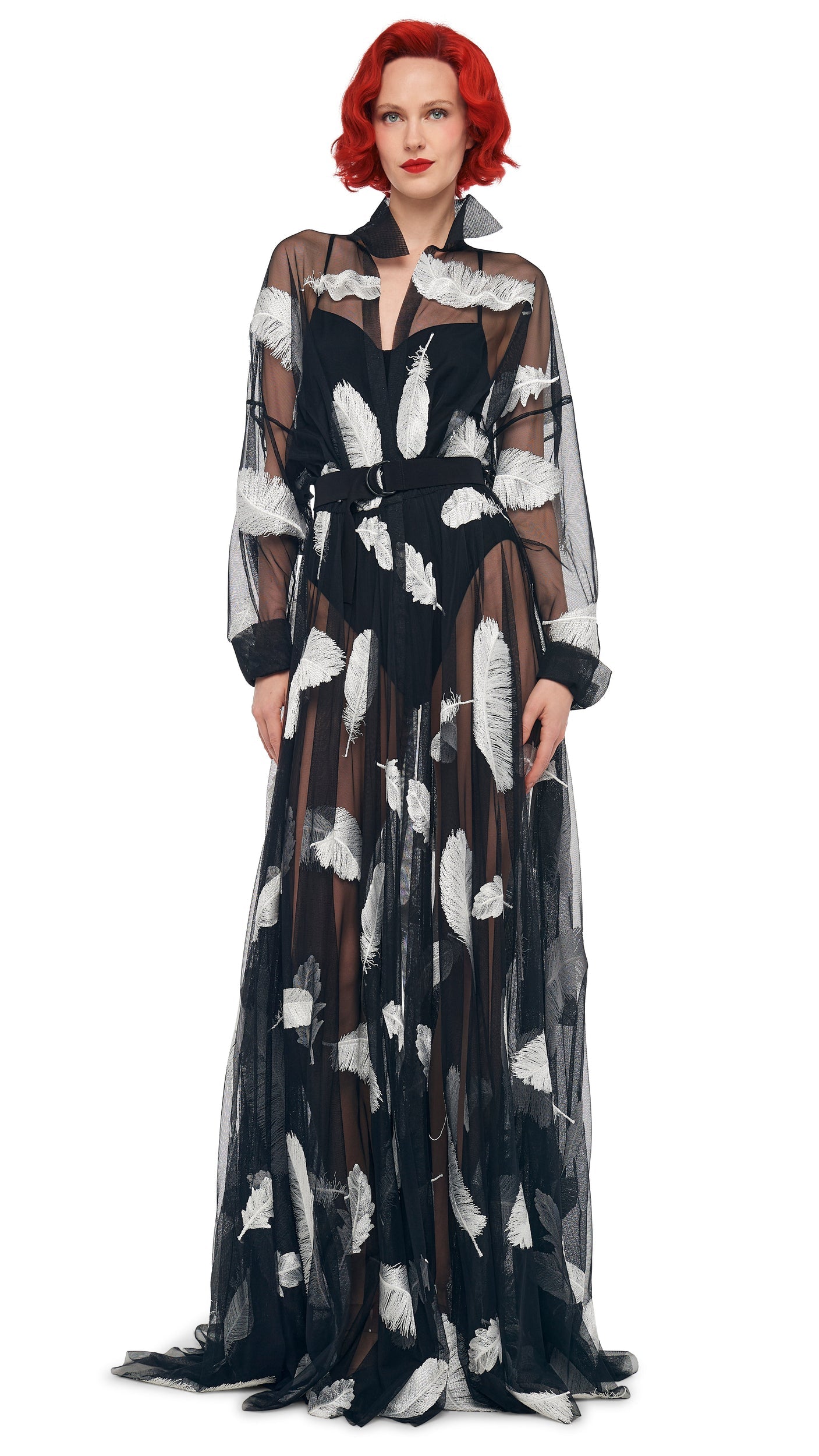SUPER OS BF NK SHIRT FLARED GOWN Black/White | Norma Kamali Women