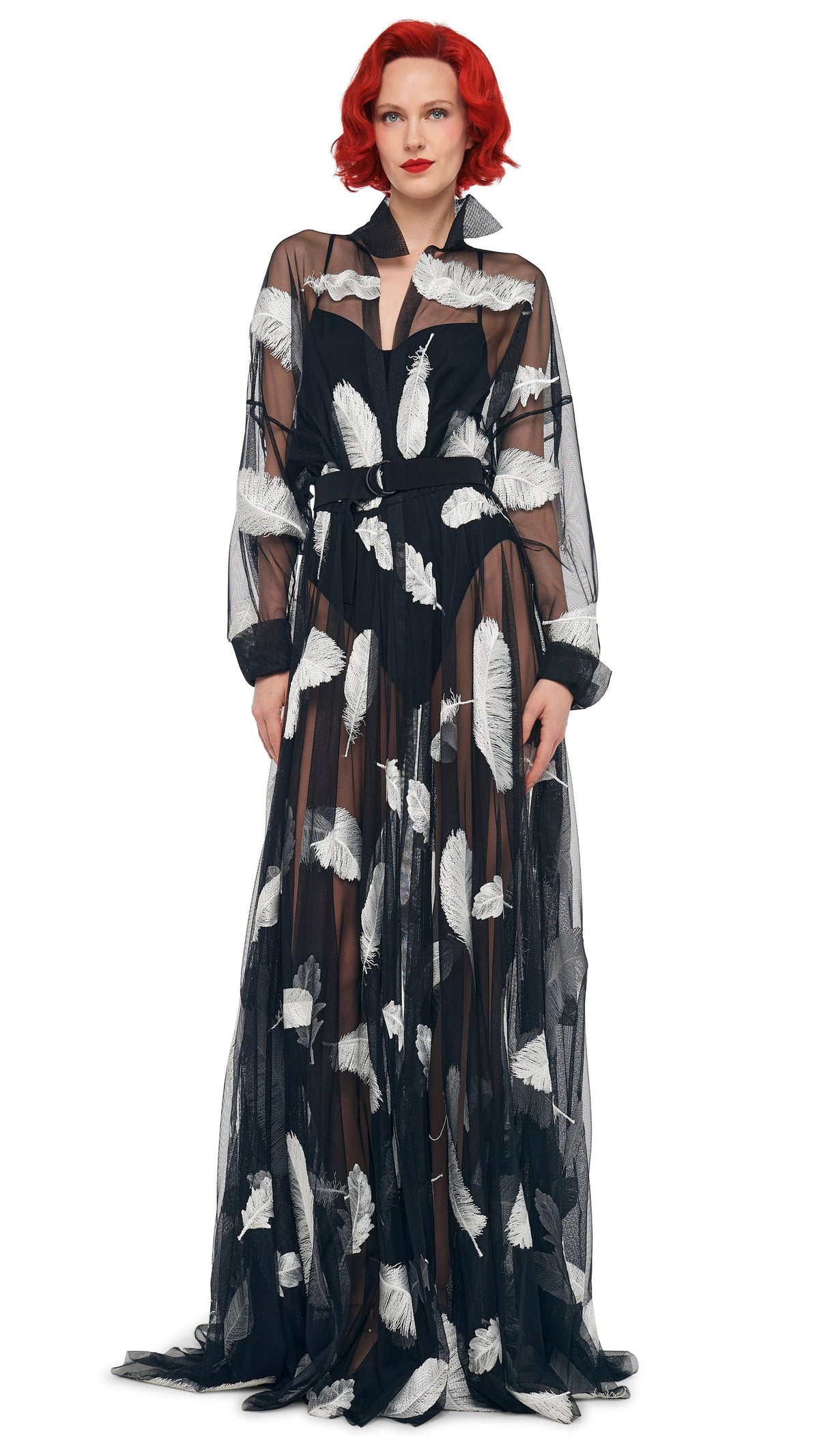 SUPER OS BF NK SHIRT FLARED GOWN Black/White | Norma Kamali Women